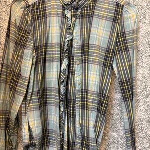 LOFT Multicolor Plaid Ruffle Shirt ( jumper sold separately)